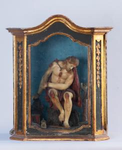 Florence, 18th century, Flagellated Christ in a display case, wax